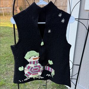 100% Wool Black Snowman Sweater Vest